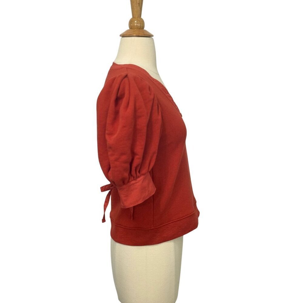 Ulla Johnson Bess Top Puff Sleeve Poplin Trimmed Cotton Bossa Nova Red Size XS - Picture 4 of 11